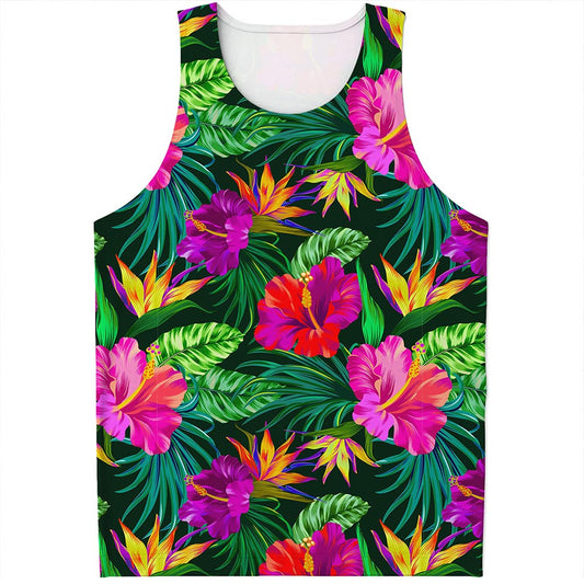 Purple Tropical Pattern Print Men's Tank Top