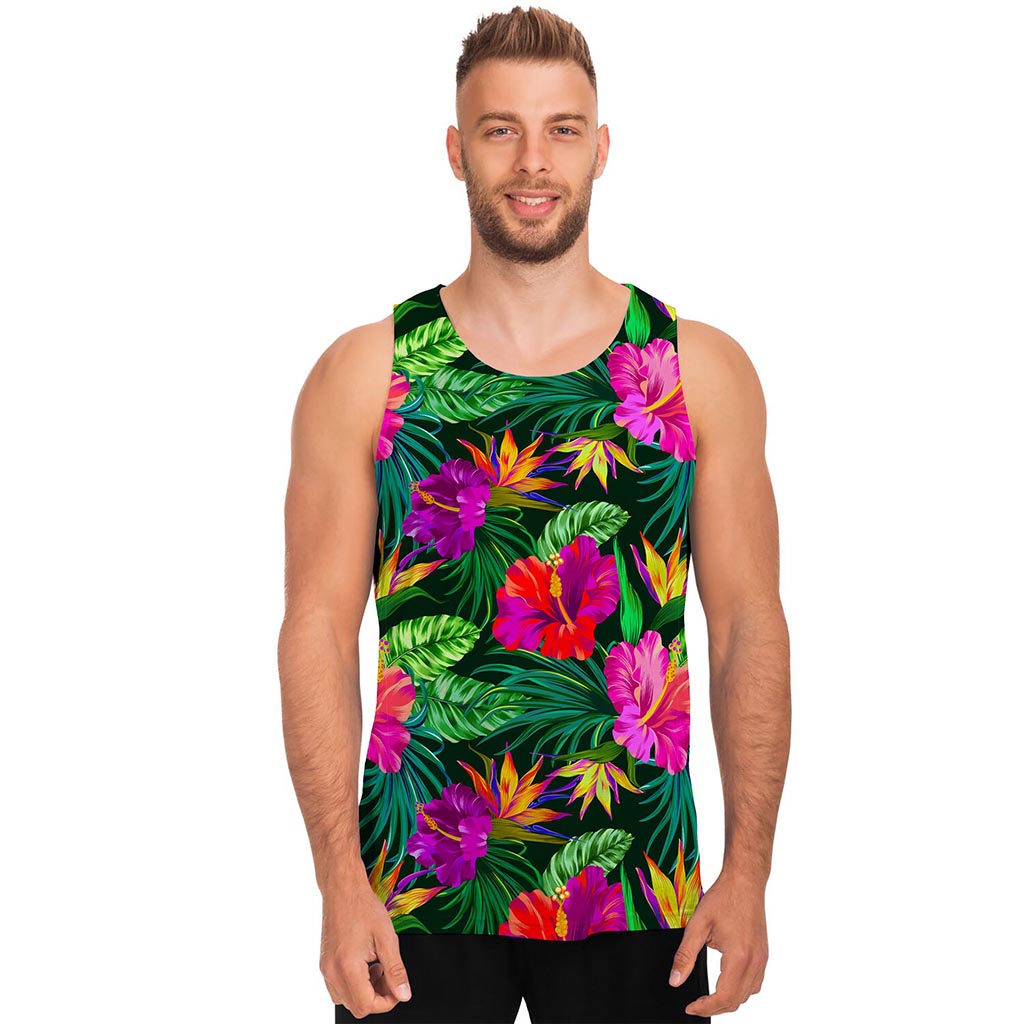 Purple Tropical Pattern Print Men's Tank Top