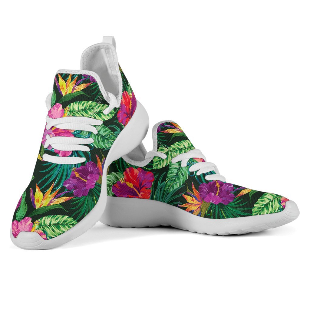 Purple Tropical Pattern Print Mesh Knit Shoes GearFrost