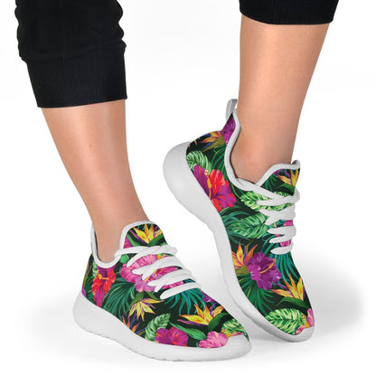 Purple Tropical Pattern Print Mesh Knit Shoes GearFrost