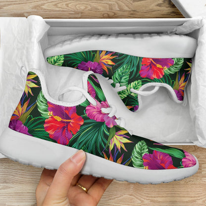 Purple Tropical Pattern Print Mesh Knit Shoes GearFrost