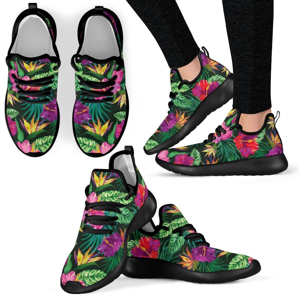 Purple Tropical Pattern Print Mesh Knit Shoes GearFrost