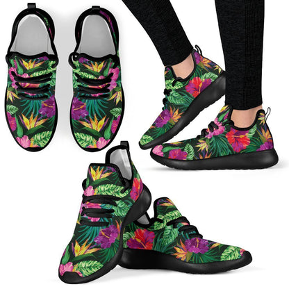 Purple Tropical Pattern Print Mesh Knit Shoes GearFrost