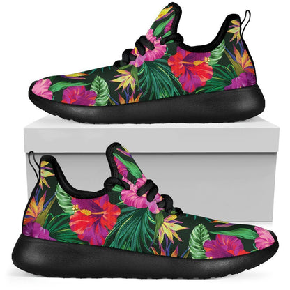 Purple Tropical Pattern Print Mesh Knit Shoes GearFrost
