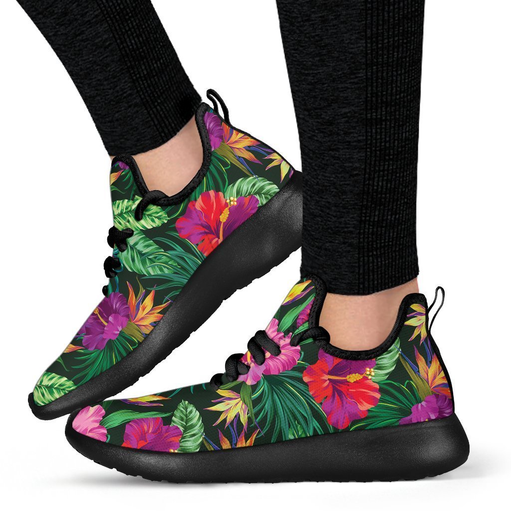 Purple Tropical Pattern Print Mesh Knit Shoes GearFrost