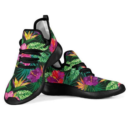 Purple Tropical Pattern Print Mesh Knit Shoes GearFrost