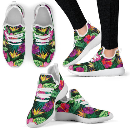 Purple Tropical Pattern Print Mesh Knit Shoes GearFrost