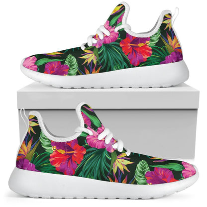 Purple Tropical Pattern Print Mesh Knit Shoes GearFrost