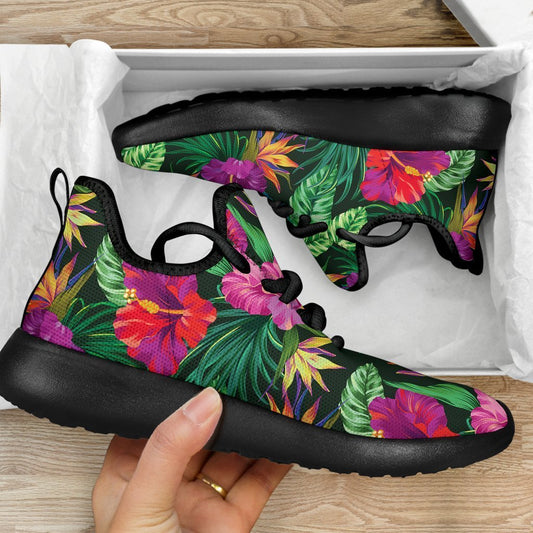 Purple Tropical Pattern Print Mesh Knit Shoes GearFrost