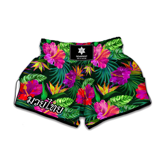 Purple Tropical Pattern Print Muay Thai Boxing Shorts