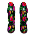 Purple Tropical Pattern Print Muay Thai Shin Guards