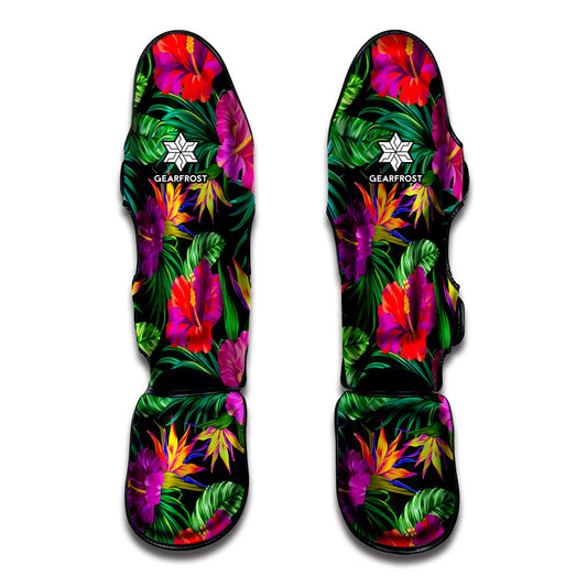Purple Tropical Pattern Print Muay Thai Shin Guard