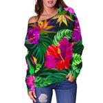 Purple Tropical Pattern Print Off Shoulder Sweatshirt GearFrost