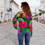 Purple Tropical Pattern Print Off Shoulder Sweatshirt GearFrost