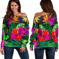 Purple Tropical Pattern Print Off The Shoulder Sweatshirt