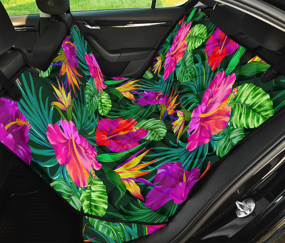 Purple Tropical Pattern Print Pet Car Back Seat Cover