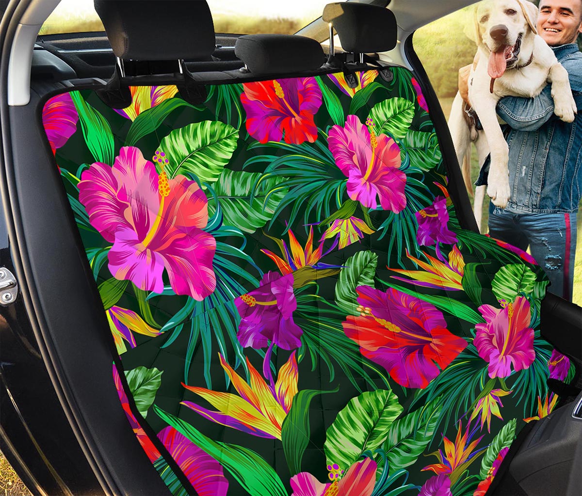 Purple Tropical Pattern Print Pet Car Back Seat Cover
