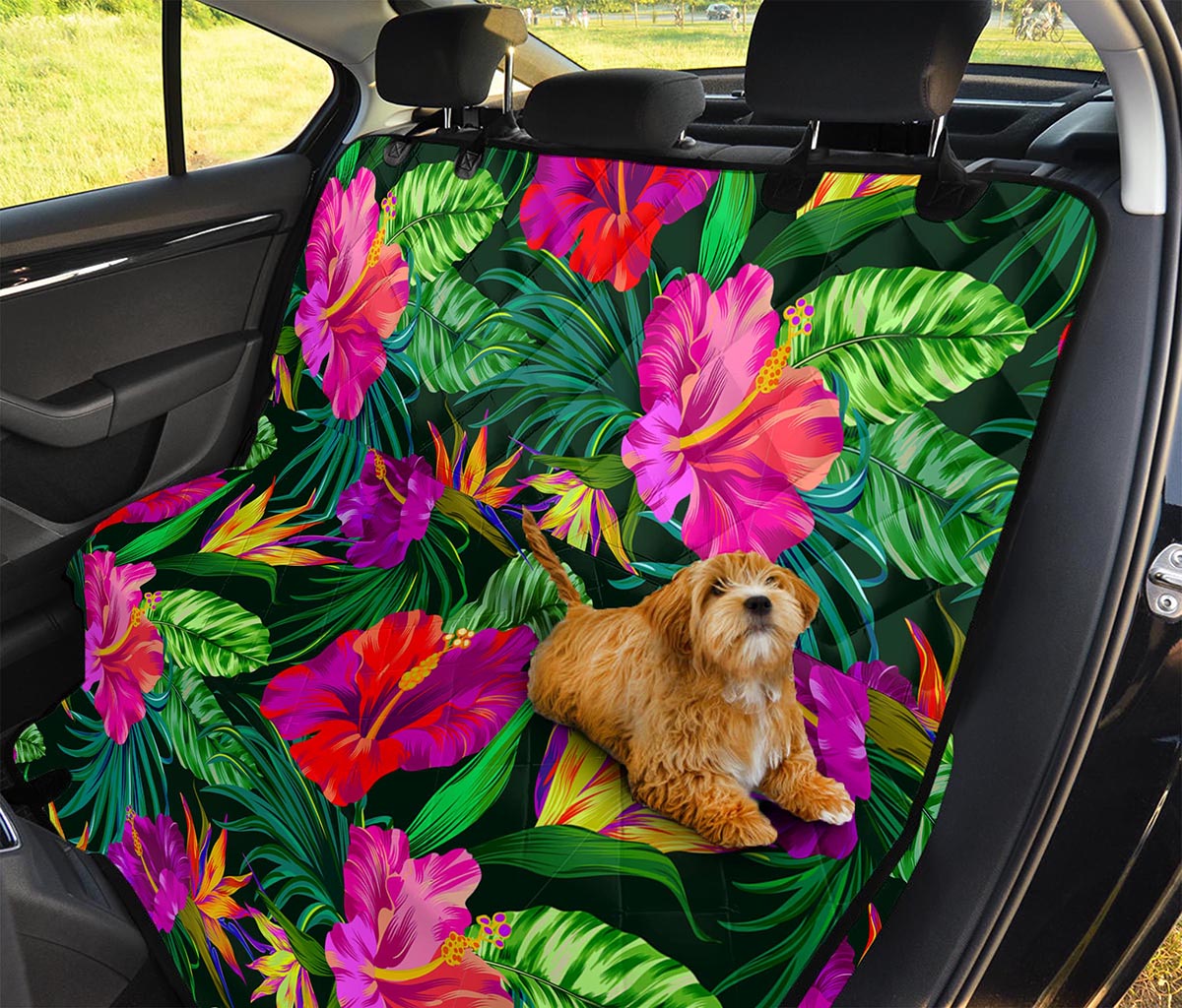 Purple Tropical Pattern Print Pet Car Back Seat Cover