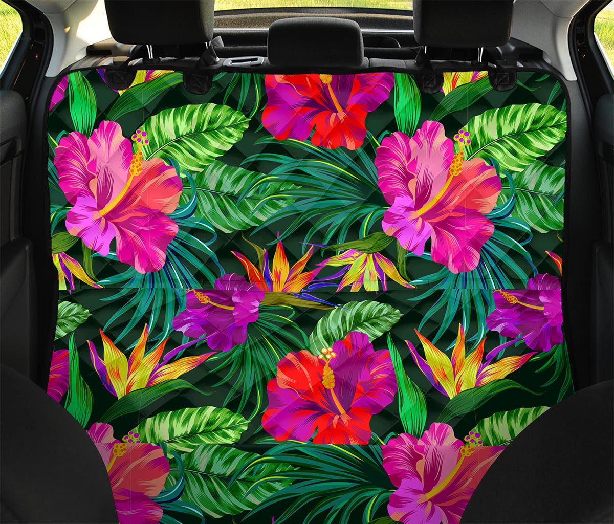 Purple Tropical Pattern Print Pet Car Back Seat Cover