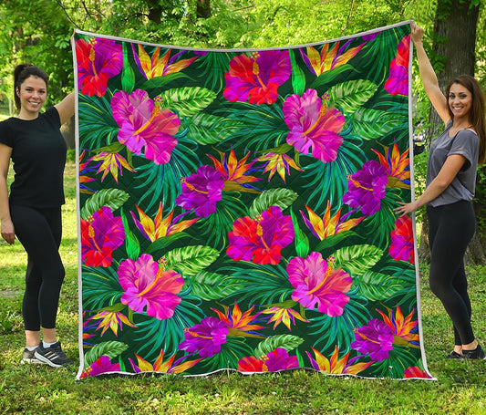 Purple Tropical Pattern Print Quilt
