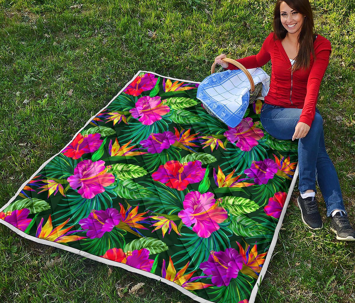 Purple Tropical Pattern Print Quilt