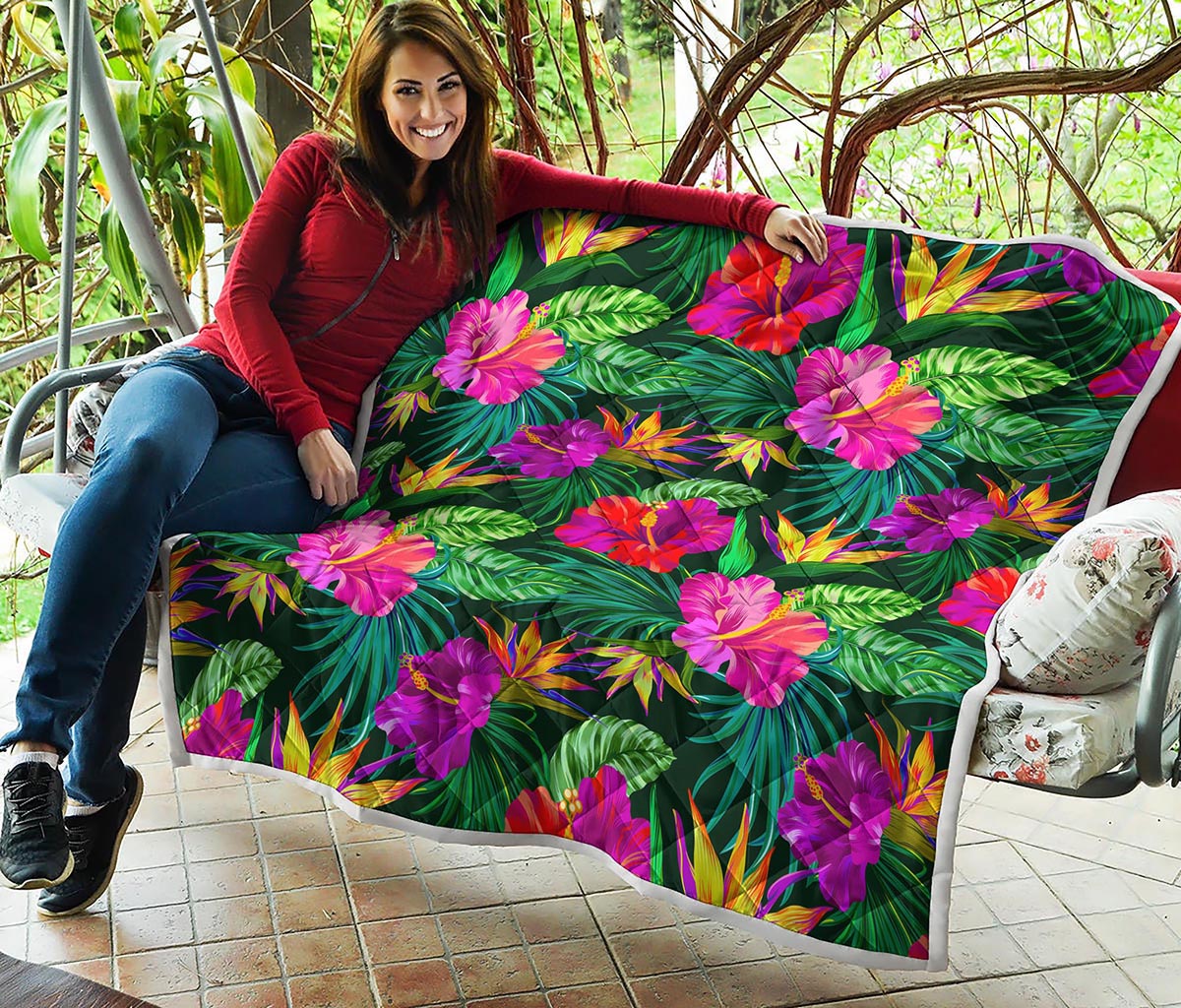 Purple Tropical Pattern Print Quilt