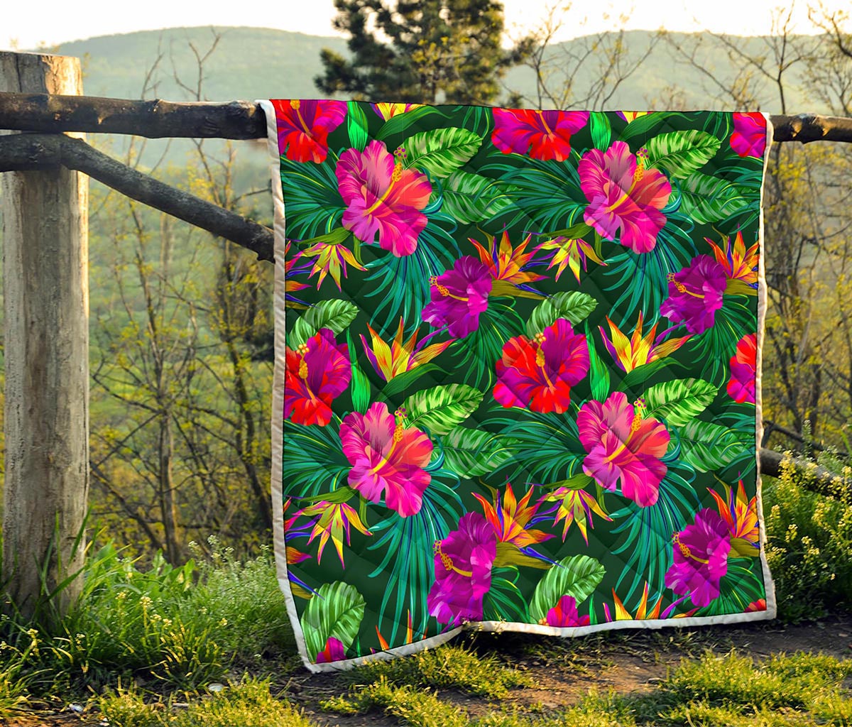 Purple Tropical Pattern Print Quilt