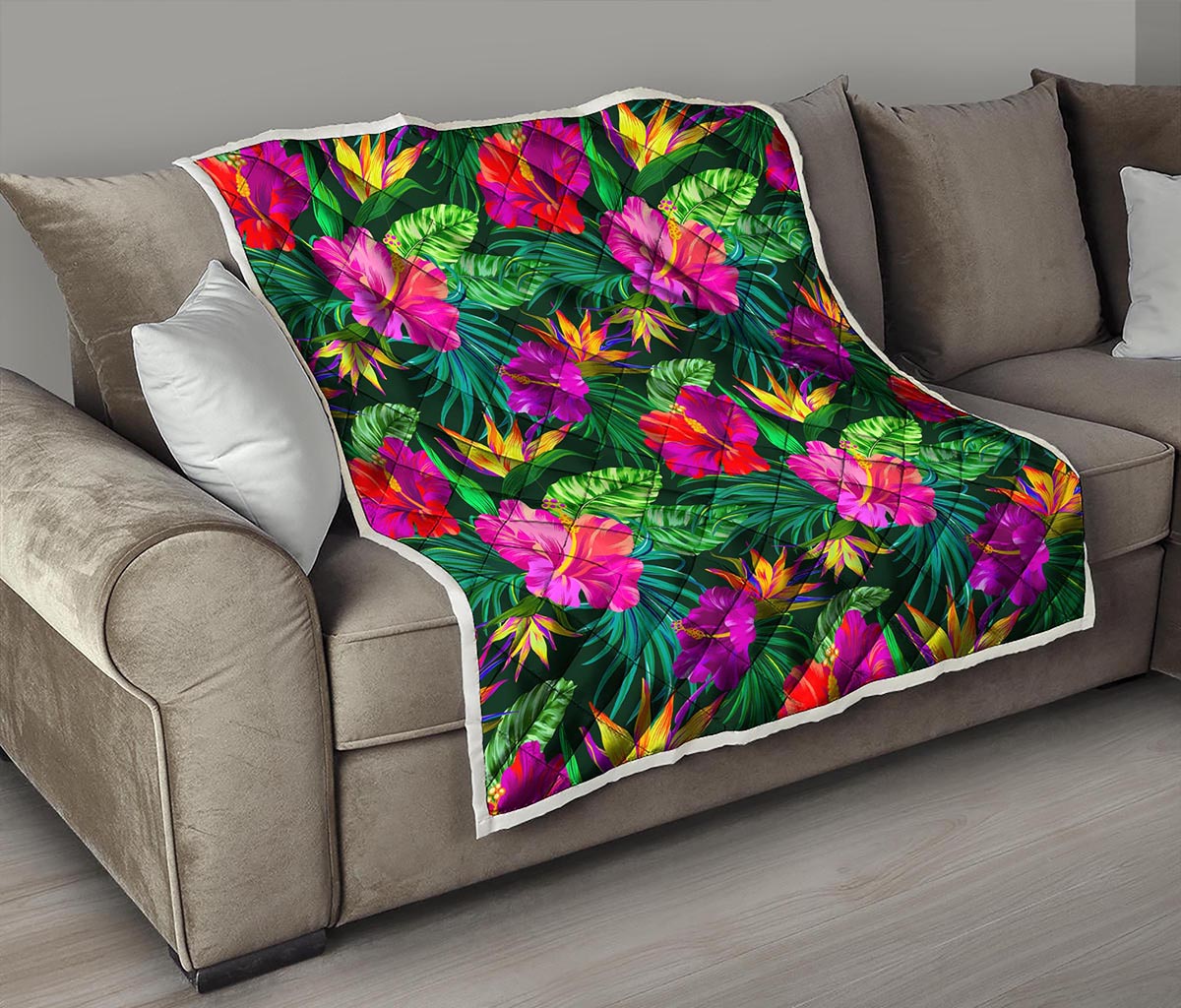 Purple Tropical Pattern Print Quilt