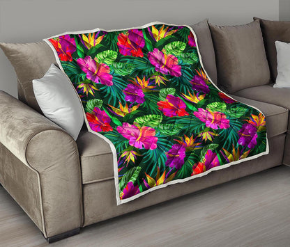 Purple Tropical Pattern Print Quilt