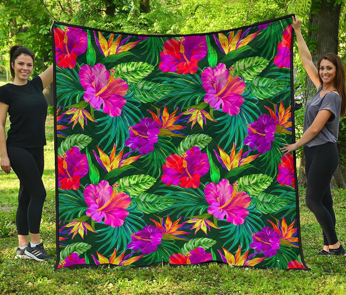 Purple Tropical Pattern Print Quilt