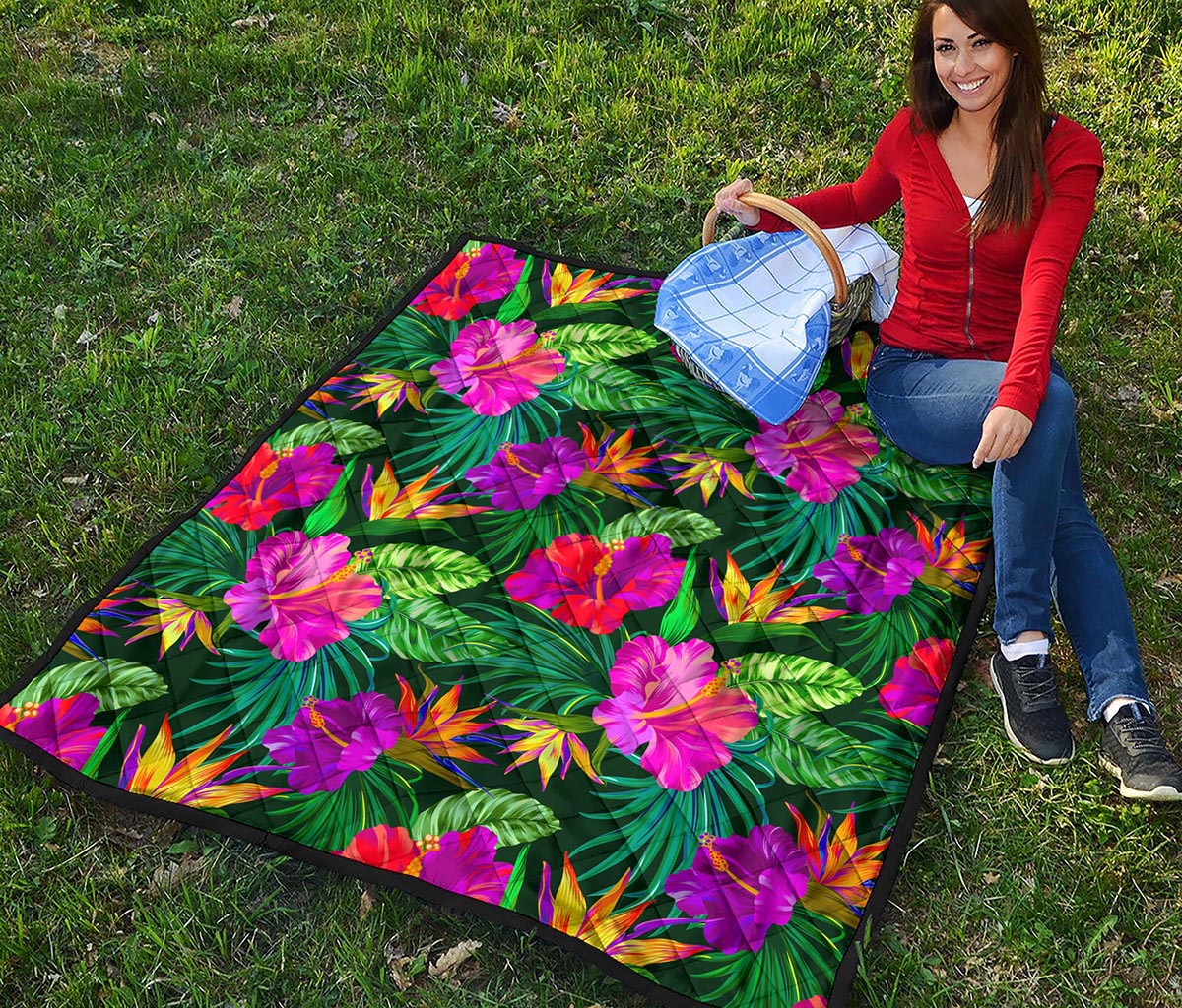 Purple Tropical Pattern Print Quilt