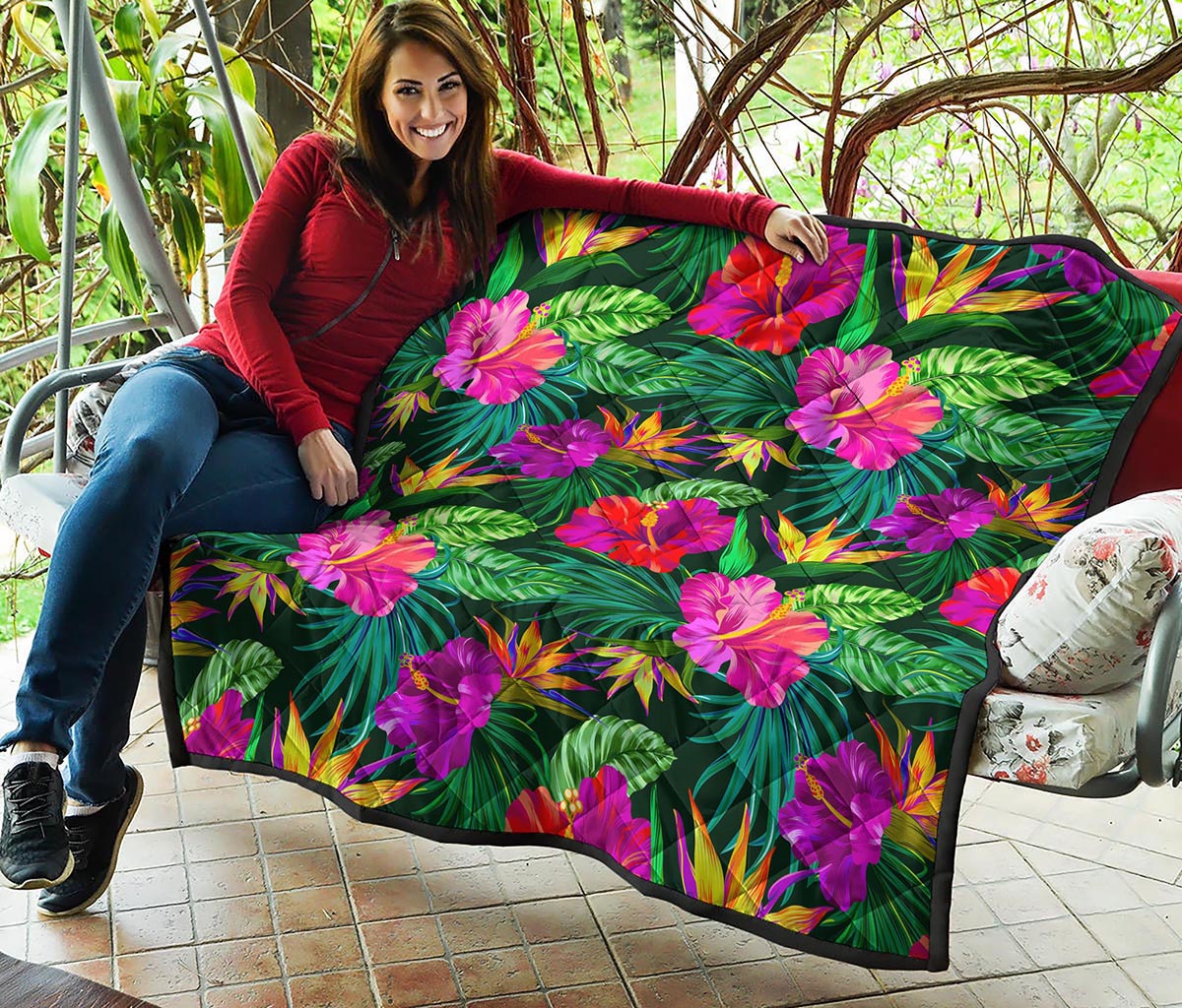 Purple Tropical Pattern Print Quilt