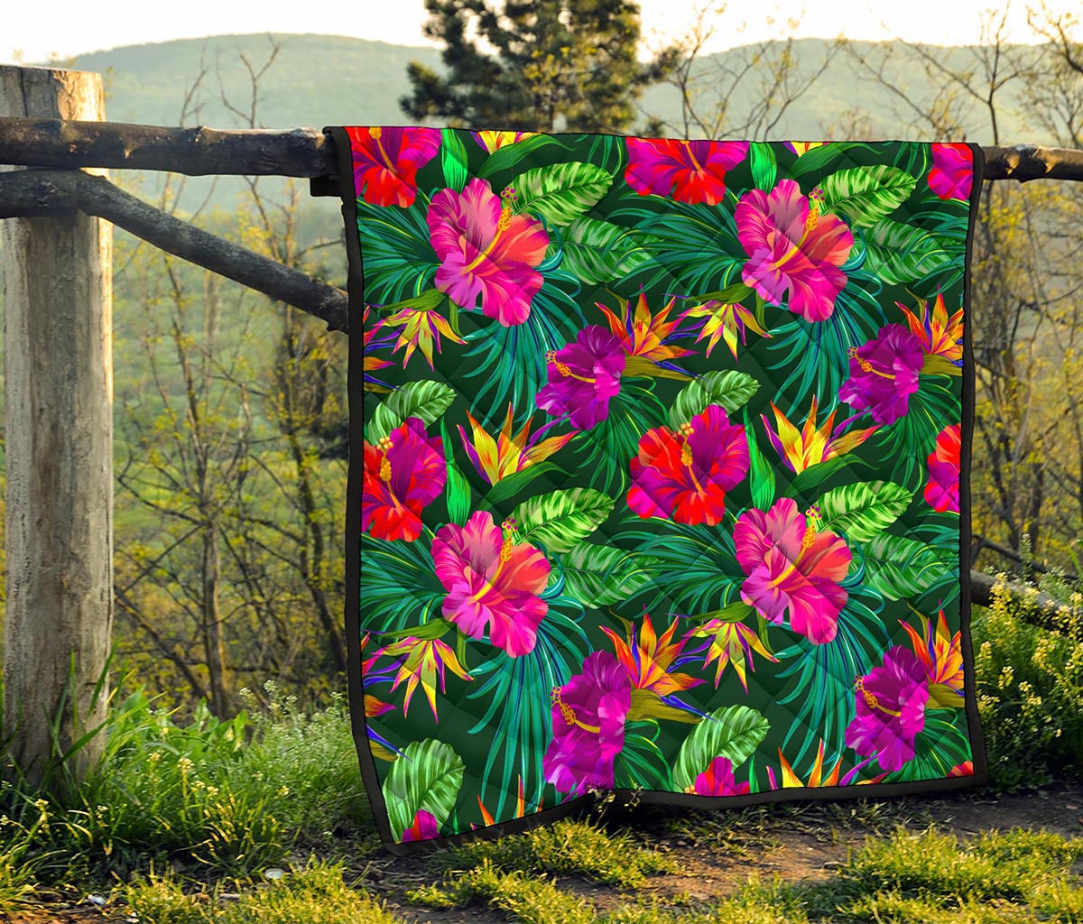 Purple Tropical Pattern Print Quilt