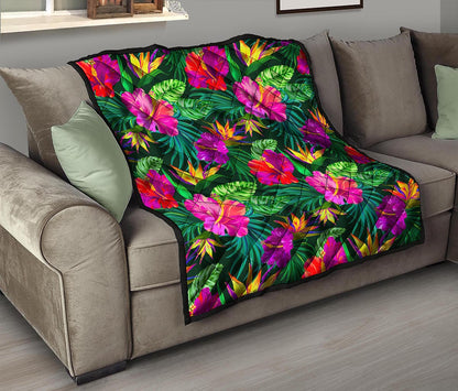 Purple Tropical Pattern Print Quilt