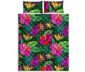 Purple Tropical Pattern Print Quilt Bed Set