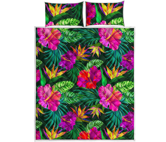Purple Tropical Pattern Print Quilt Bed Set