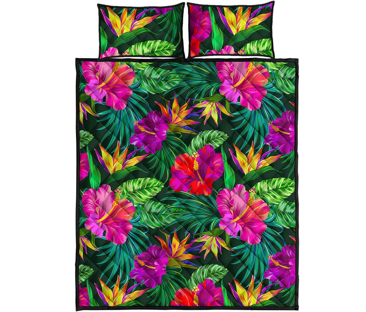Purple Tropical Pattern Print Quilt Bed Set