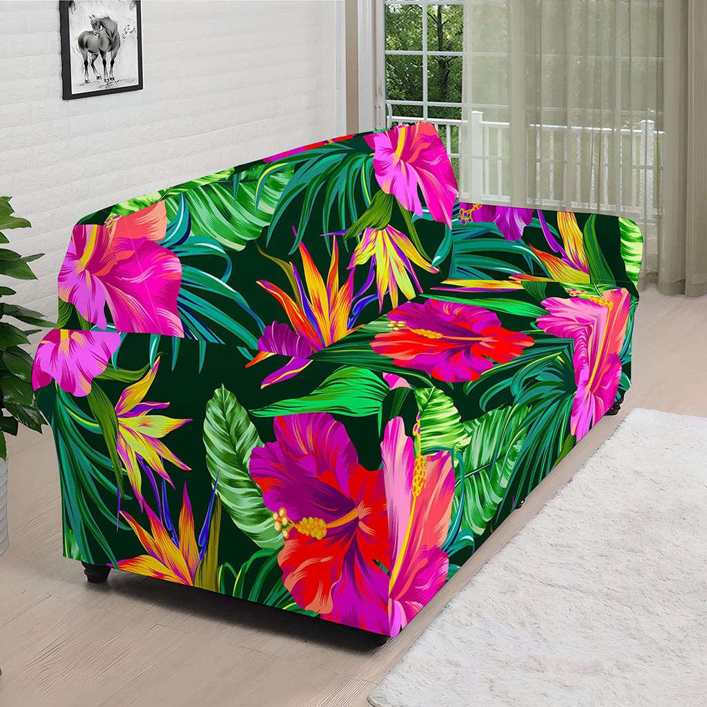 Purple Tropical Pattern Print Sofa Cover