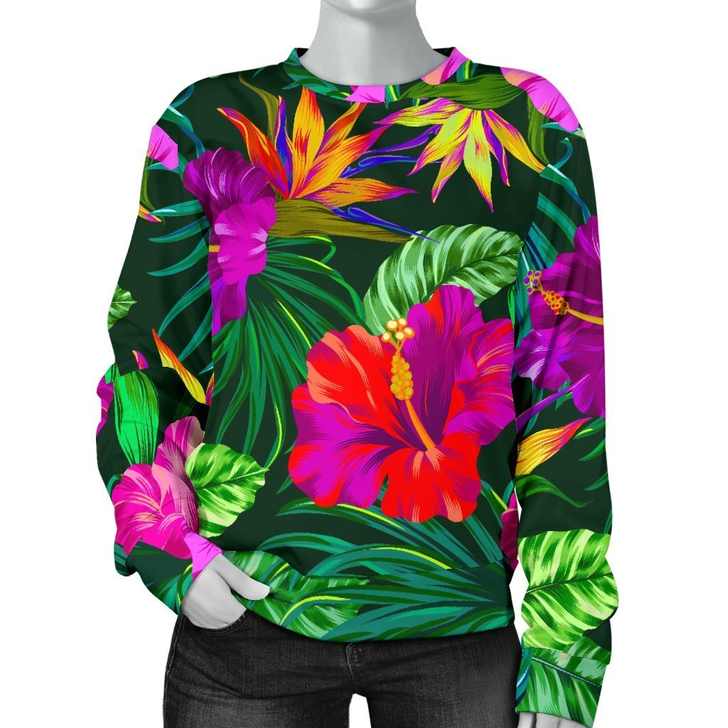 Purple Tropical Pattern Print Women's Crewneck Sweatshirt GearFrost