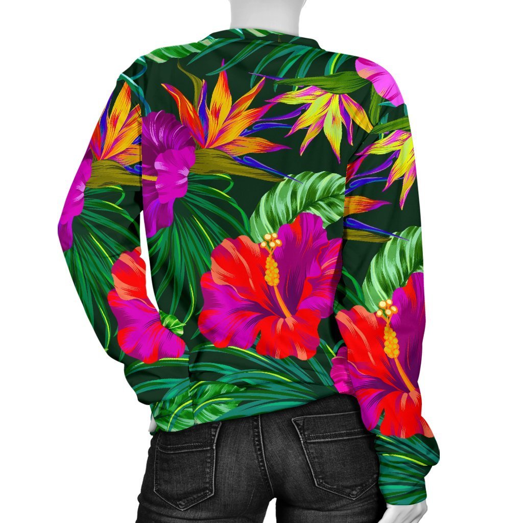 Purple Tropical Pattern Print Women's Crewneck Sweatshirt GearFrost