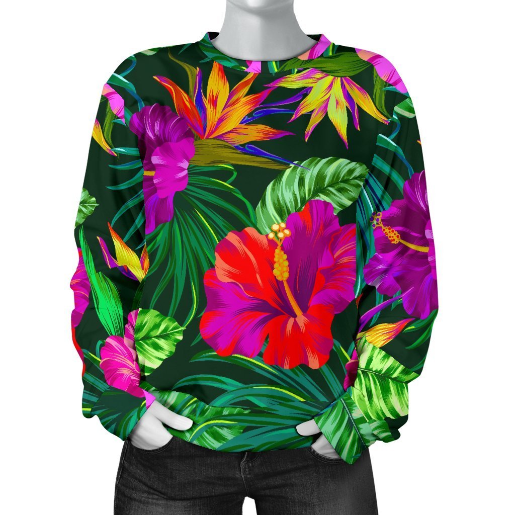 Purple Tropical Pattern Print Women's Crewneck Sweatshirt GearFrost