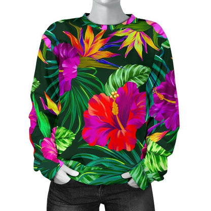Purple Tropical Pattern Print Women's Crewneck Sweatshirt GearFrost