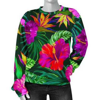 Purple Tropical Pattern Print Women's Crewneck Sweatshirt GearFrost