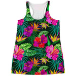 Purple Tropical Pattern Print Women's Racerback Tank Top