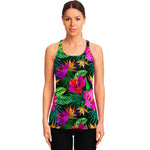 Purple Tropical Pattern Print Women's Racerback Tank Top