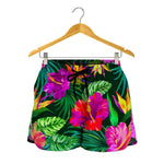 Purple Tropical Pattern Print Women's Shorts