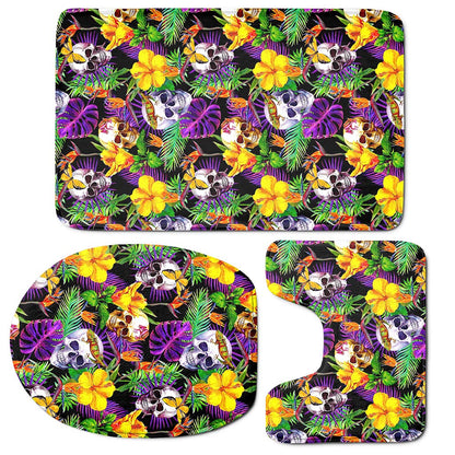 Purple Tropical Skull Pattern Print 3 Piece Bath Mat Set
