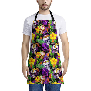 Purple Tropical Skull Pattern Print Apron