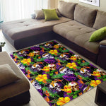 Purple Tropical Skull Pattern Print Area Rug GearFrost