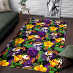 Purple Tropical Skull Pattern Print Area Rug GearFrost